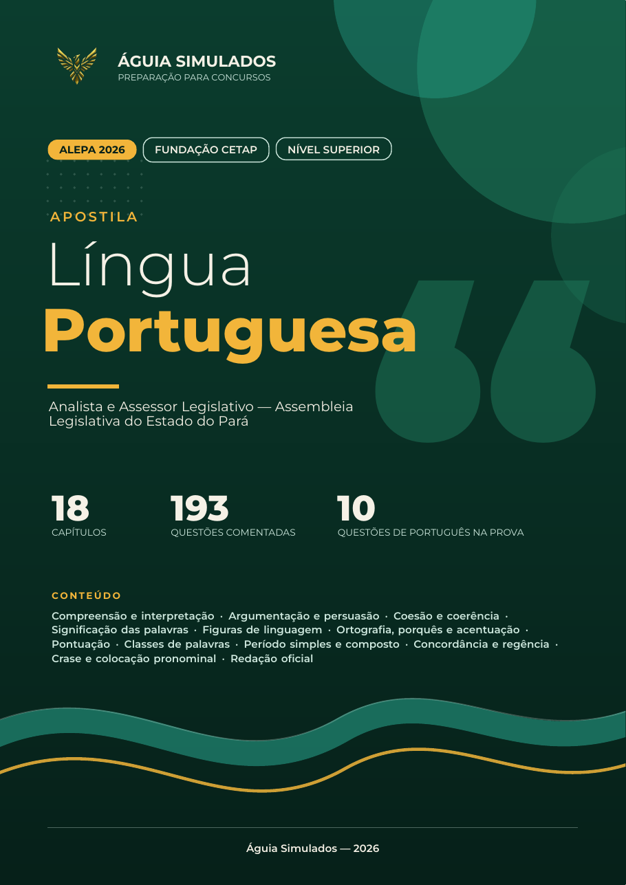 Capa da Apostila de Língua Portuguesa — Analista e Assessor Legislativo, ALEPA 2026
