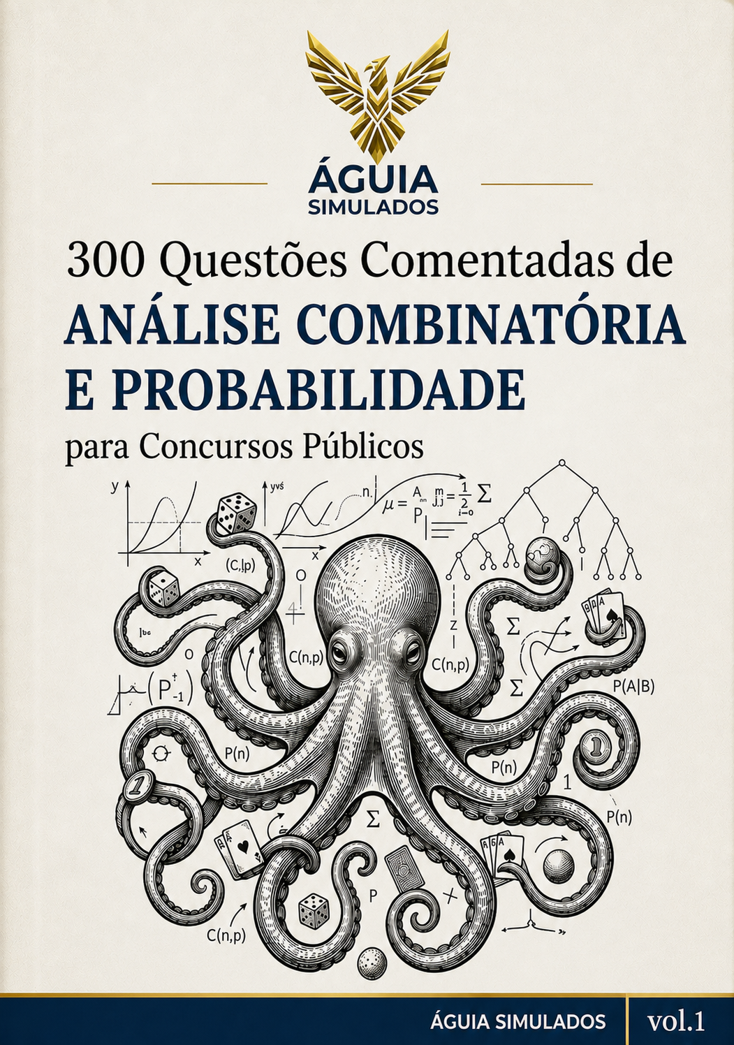 Capa da Apostila de Análise Combinatória e Probabilidade – 300 Questões Comentadas para Concursos Públicos – Águia Simulados