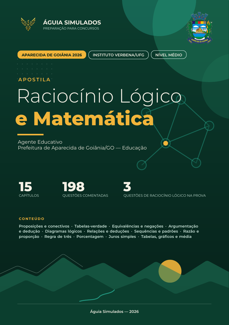 Capa da Apostila de Raciocínio Lógico e Matemática — Aparecida de Goiânia 2026