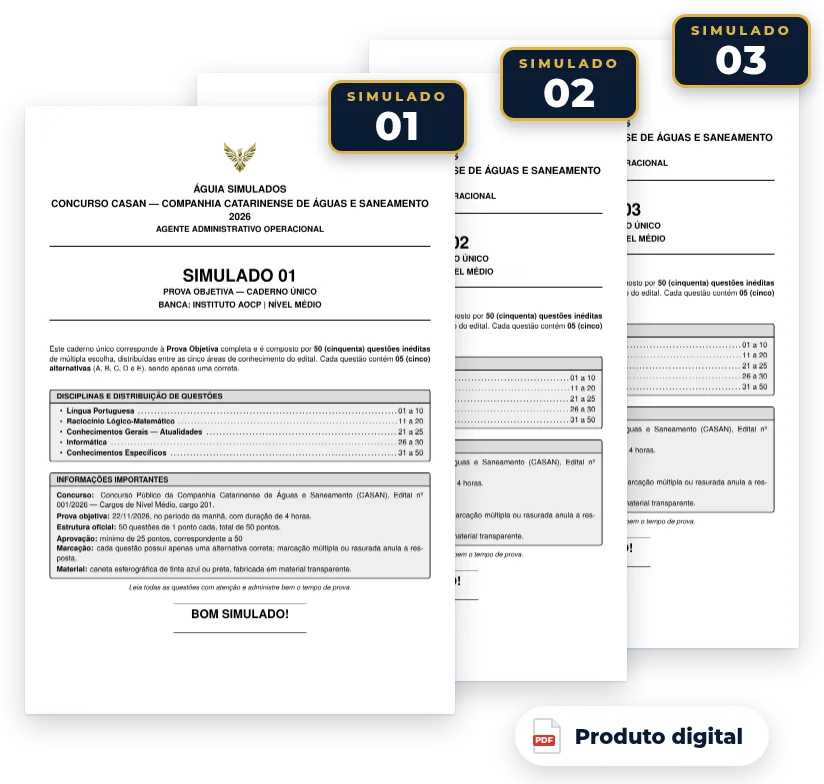 Capas dos simulados do pack — CASAN SC 2026