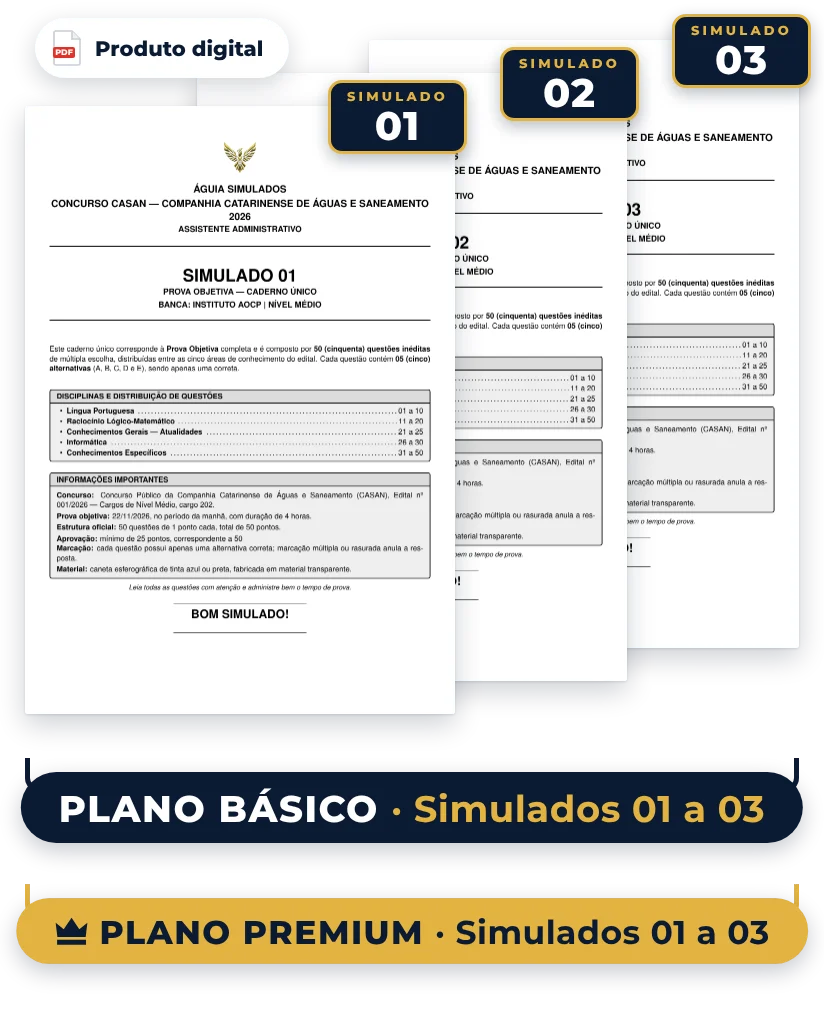 Capas dos simulados do pack — CASAN SC 2026