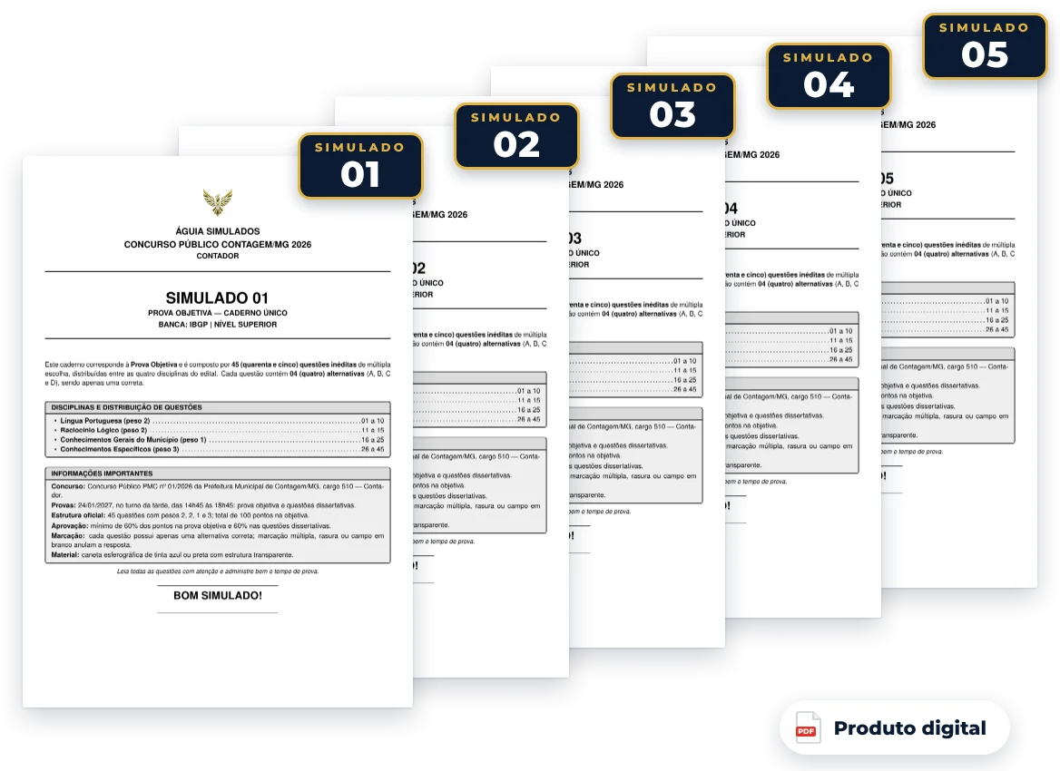 Capas dos simulados do pack — Contagem/MG 2026