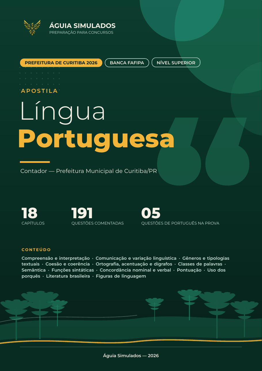 Capa da Apostila de Língua Portuguesa — Curitiba/PR 2026