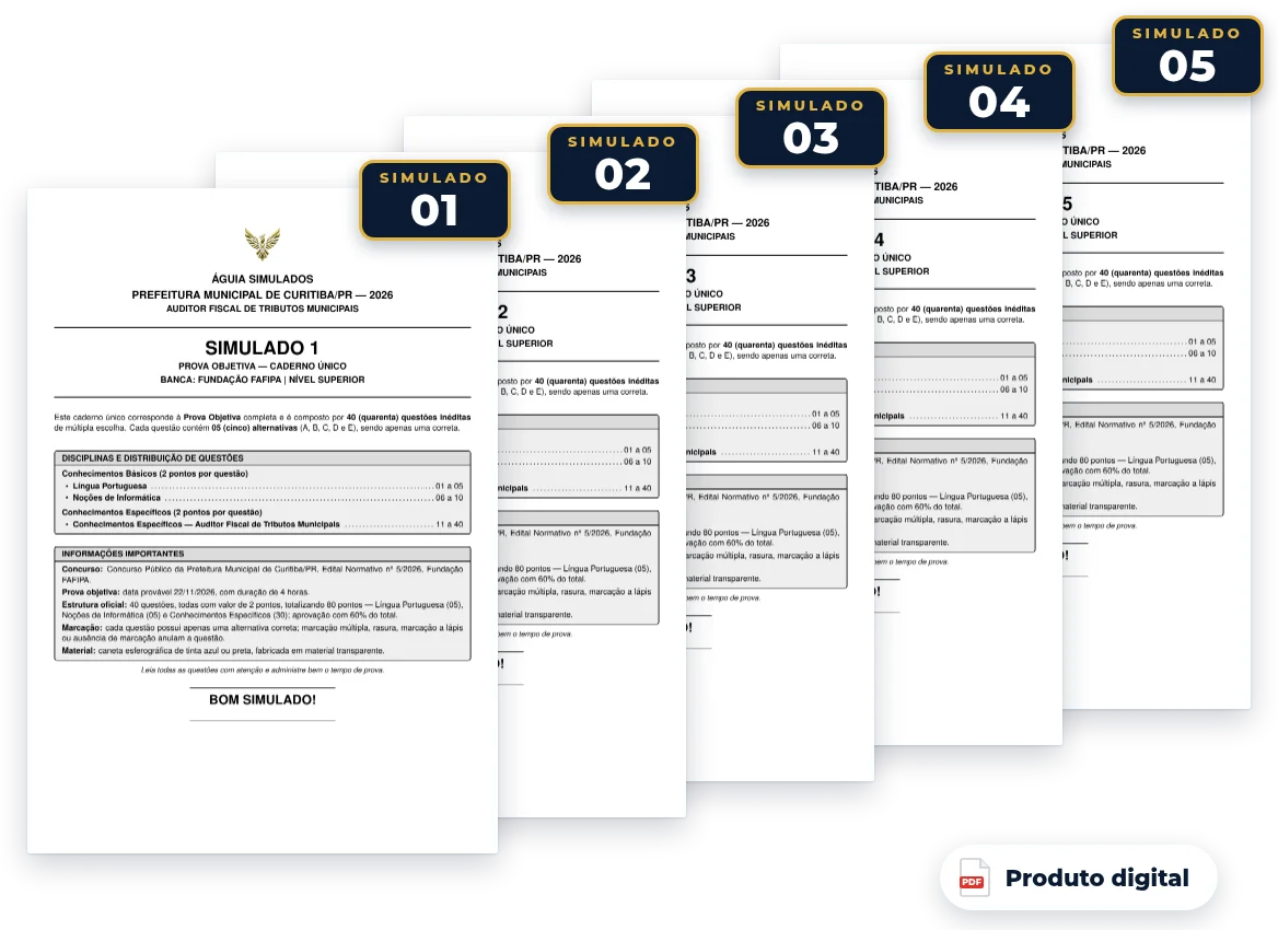 Capas dos simulados do pack — Curitiba/PR 2026