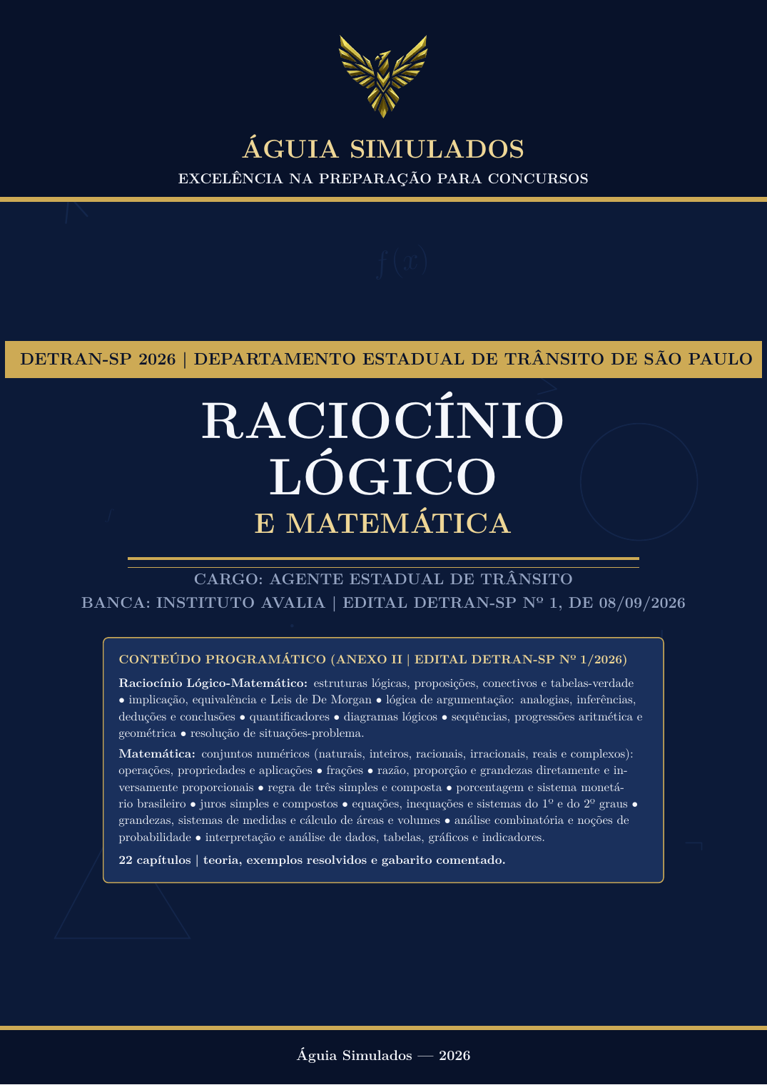 Capa da apostila bônus de Matemática e Raciocínio Lógico-Matemático — DETRAN-SP 2026