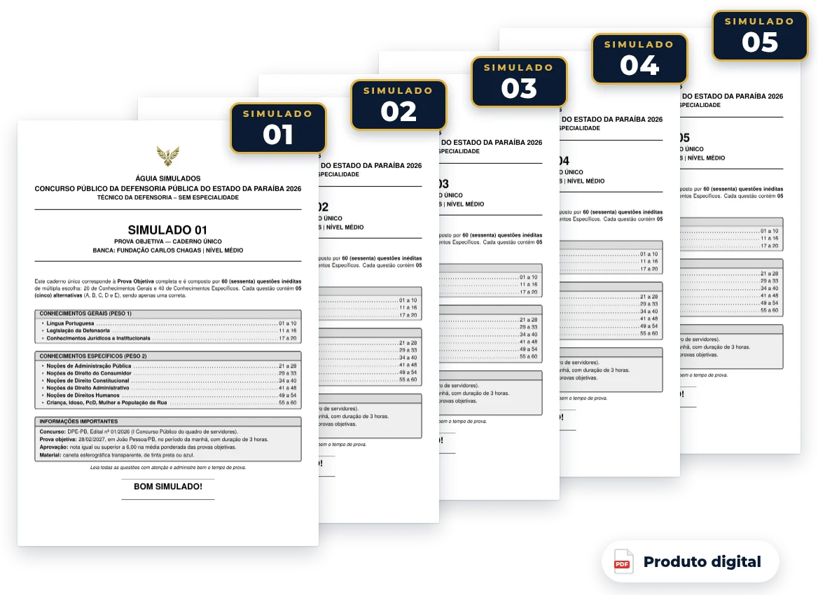 Capas dos simulados do pack — DPE-PB 2026