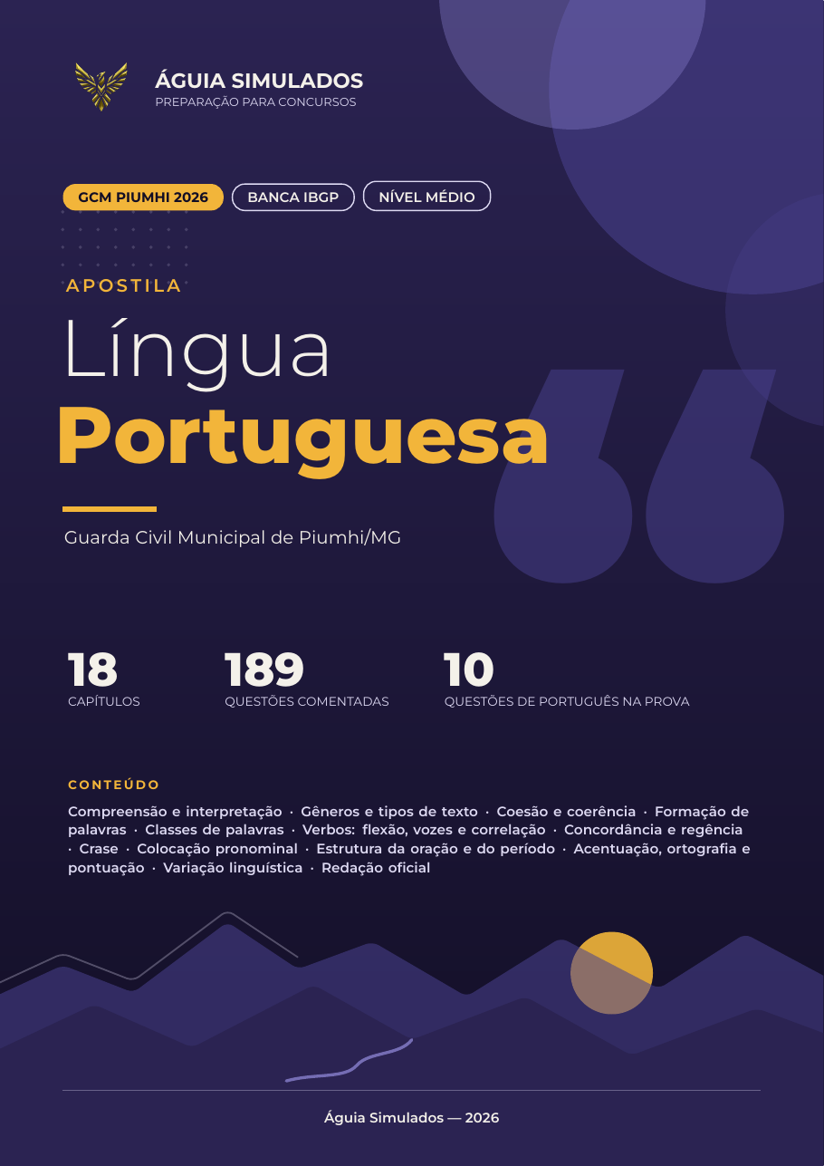 Capa da Apostila de Língua Portuguesa — Guarda Civil Municipal de Piumhi/MG 2026