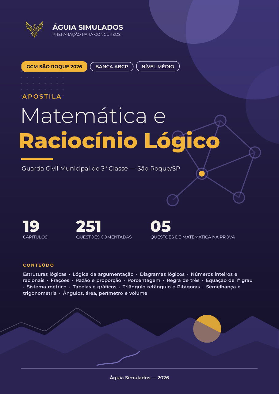 Capa da Apostila de Matemática e Raciocínio Lógico — GCM São Roque/SP 2026