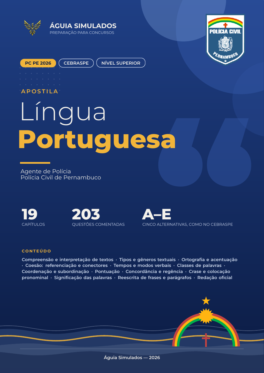 Capa da Apostila de Língua Portuguesa — PC PE 2026, Agente de Polícia