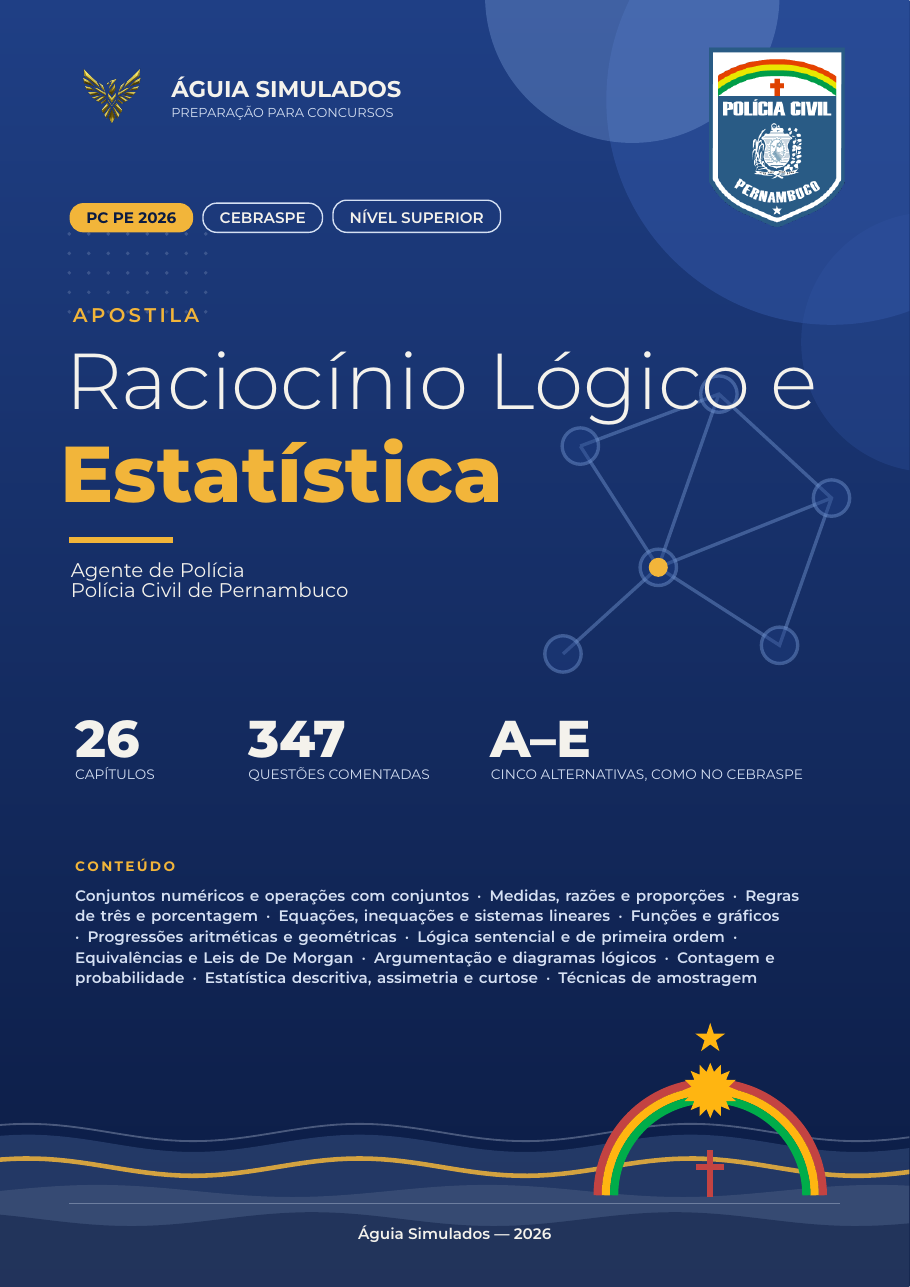 Capa da Apostila de Raciocínio Lógico e Estatística — PC PE 2026, Agente de Polícia