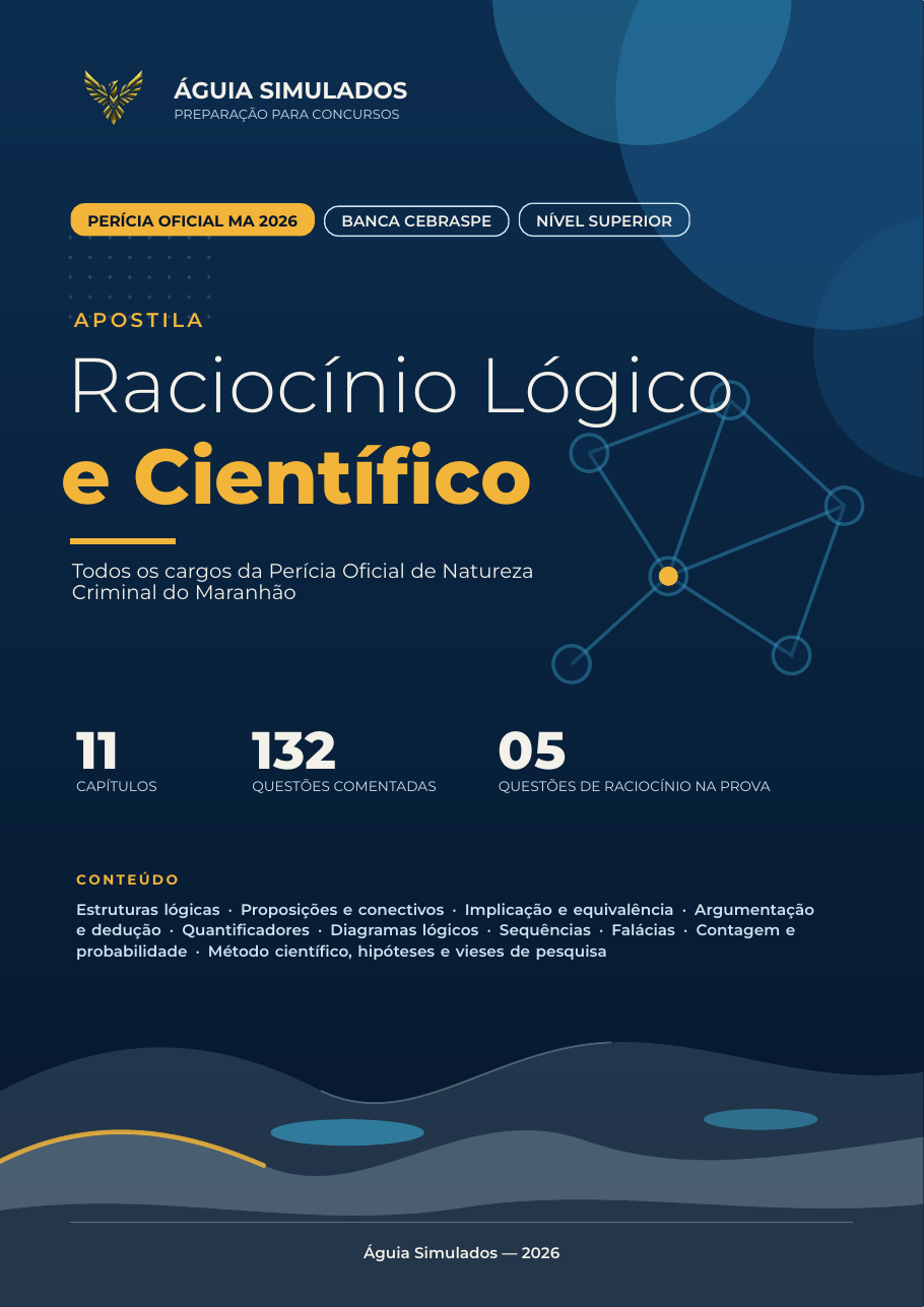 Capa da Apostila de Raciocínio Lógico e Científico — Perícia Oficial MA 2026
