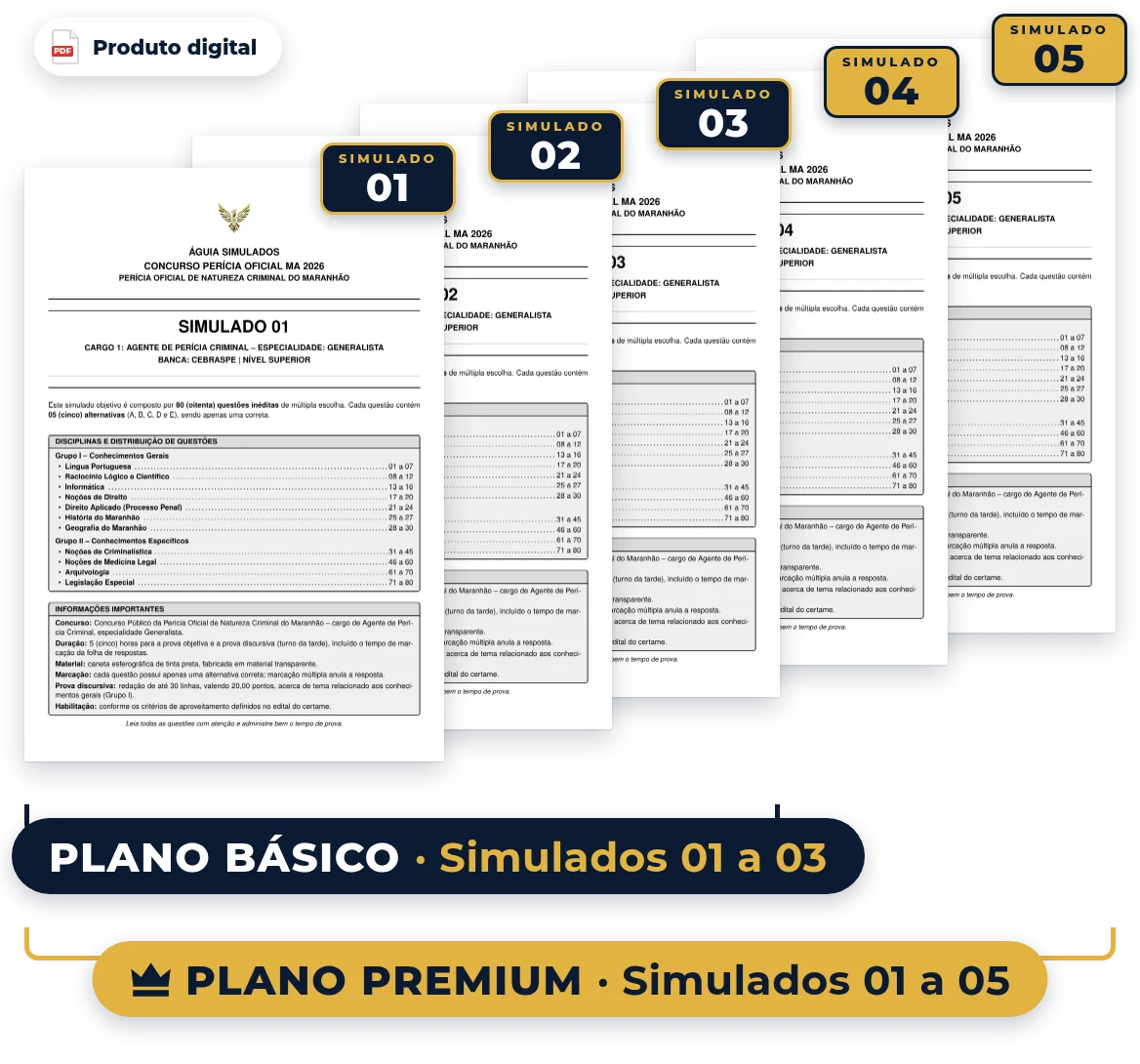 Capas dos simulados do pack: Plano Básico e Plano Premium