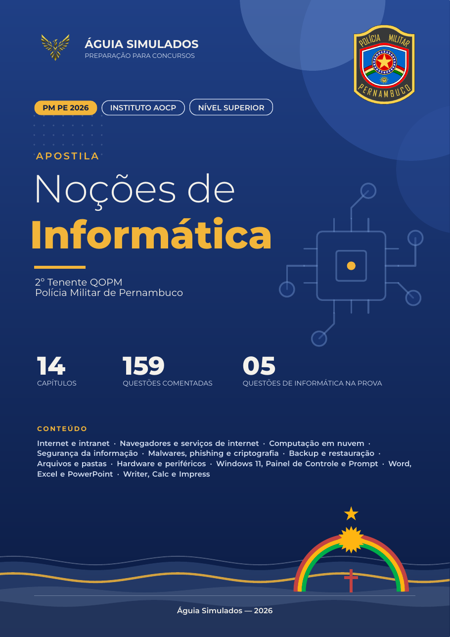 Capa da Apostila de Informática — PM PE 2026, 2º Tenente QOPM