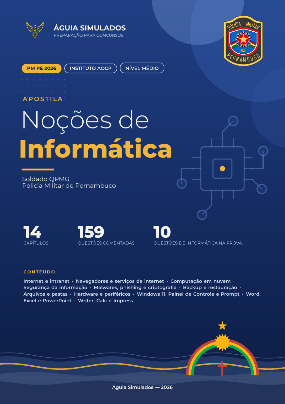 Capa da Apostila de Informática — PM PE 2026, Soldado QPMG
