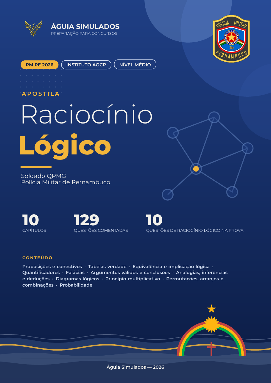 Capa da Apostila de Raciocínio Lógico — PM PE 2026, Soldado QPMG