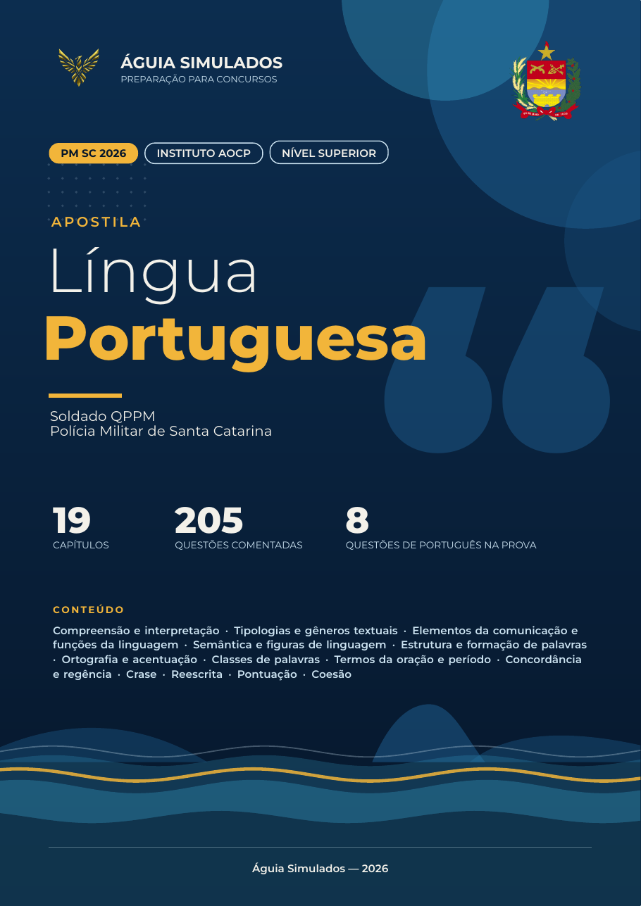 Capa da Apostila de Língua Portuguesa — PM SC 2026