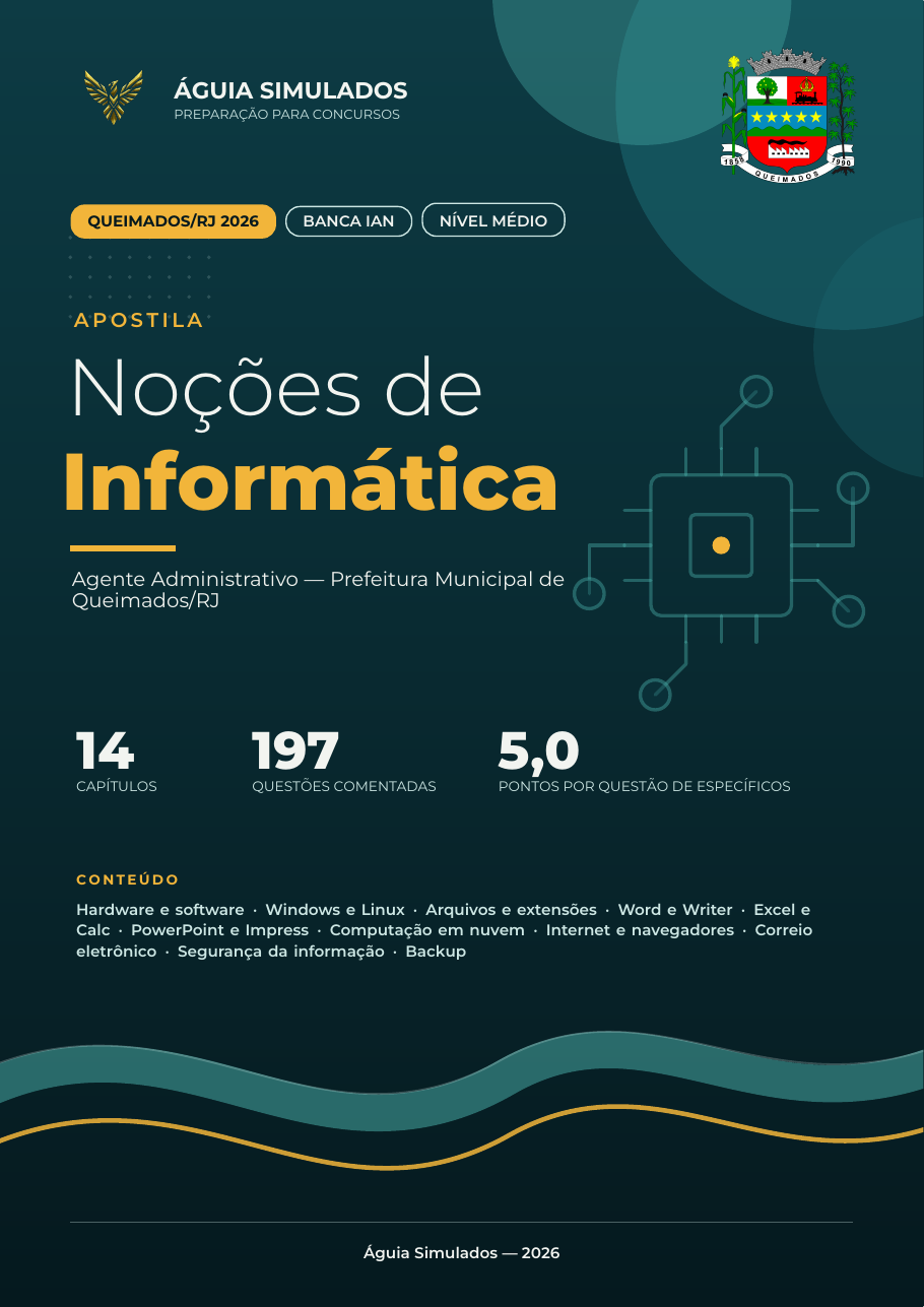 Capa da Apostila de Noções de Informática — Queimados/RJ 2026
