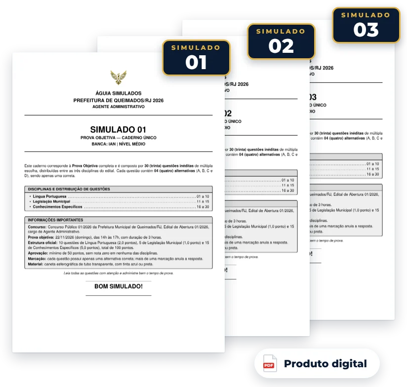 Capas dos simulados do pack — Queimados/RJ 2026