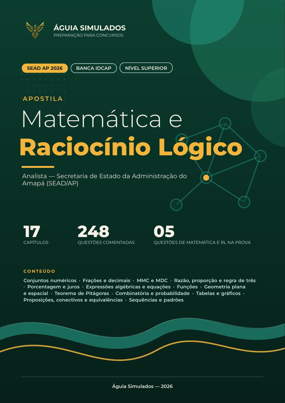 Capa da Apostila de Matemática e Raciocínio Lógico — Analista Administrativo, SEAD AP 2026