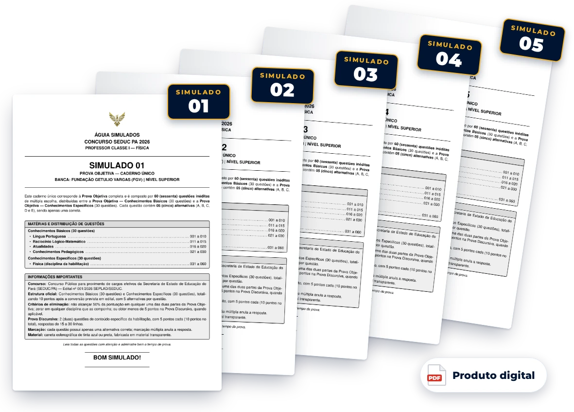 Capas dos Simulados 01 a 05 — Professor de Física, SEDUC PA 2026