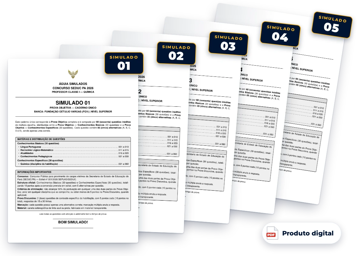 Capas dos Simulados 01 a 05 — Professor de Química, SEDUC PA 2026