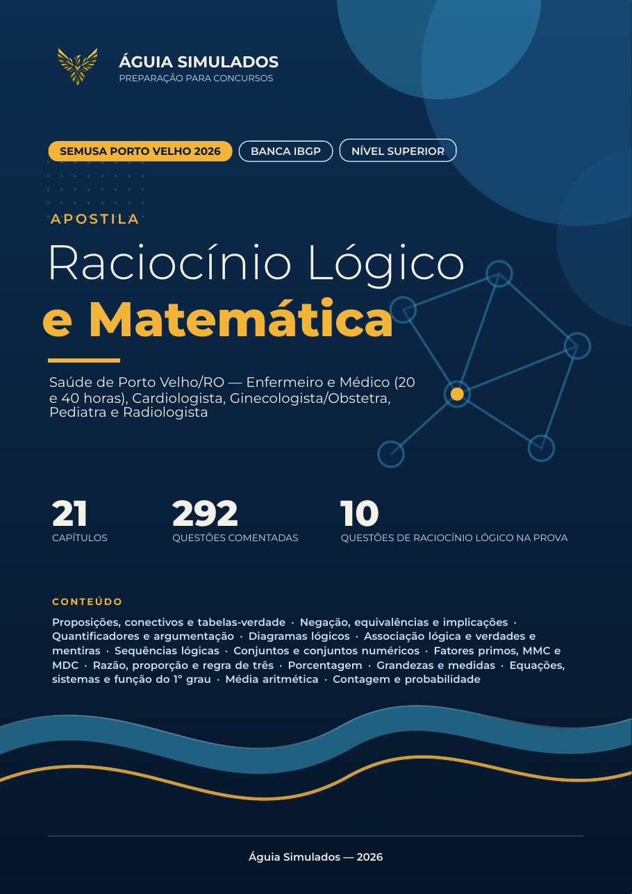 Capa da Apostila de Raciocínio Lógico e Matemática — Enfermeiro, SEMUSA Porto Velho 2026