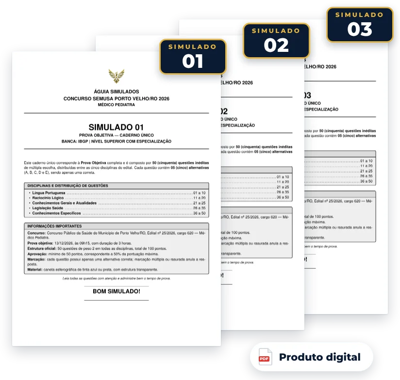 Capas dos simulados do pack — SEMUSA Porto Velho 2026