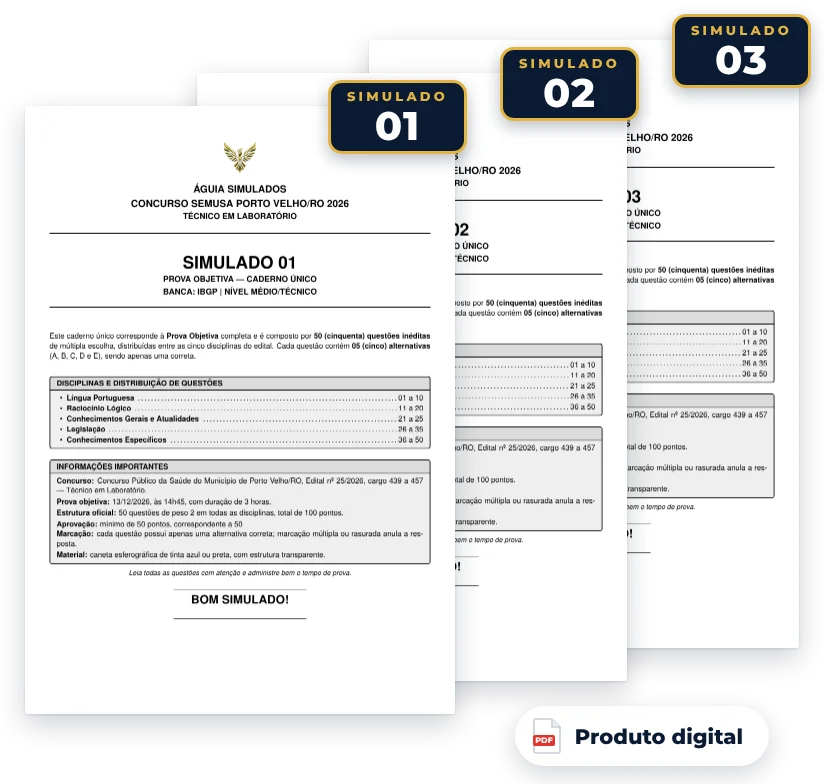 Capas dos simulados do pack — SEMUSA Porto Velho 2026