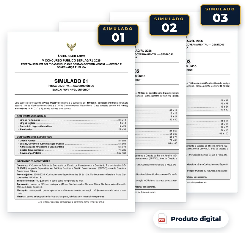 Capas dos simulados do pack — SEPLAG RJ 2026