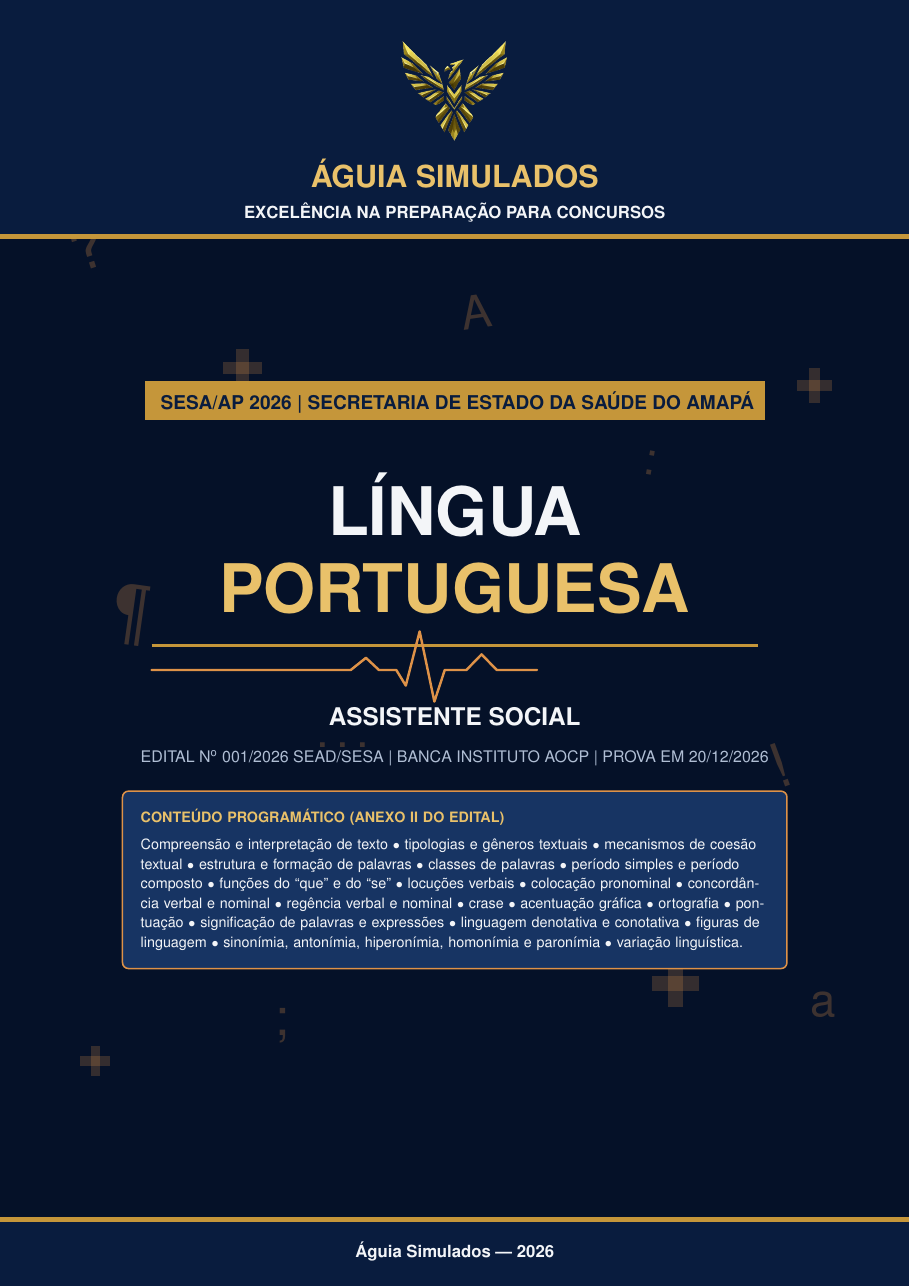 Capa da Apostila de Língua Portuguesa — Assistente Social, SESA AP 2026