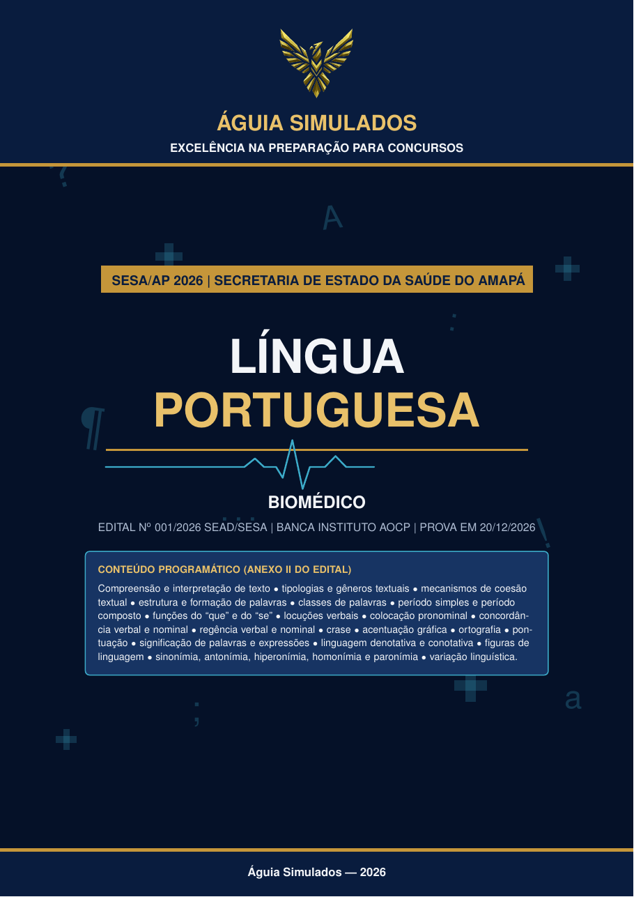 Capa da Apostila de Língua Portuguesa — Biomédico, SESA AP 2026