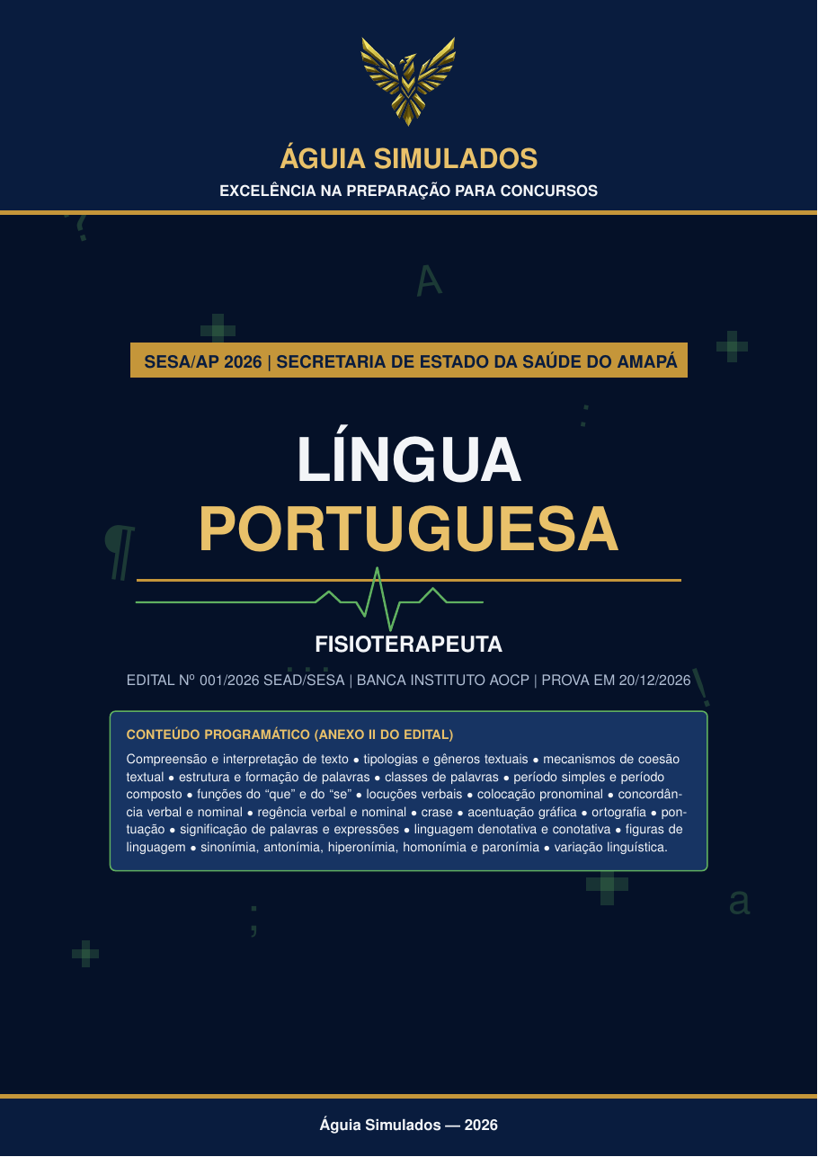 Capa da Apostila de Língua Portuguesa — Fisioterapeuta, SESA AP 2026