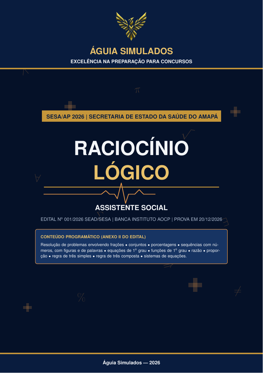 Capa da Apostila de Raciocínio Lógico — Assistente Social, SESA AP 2026