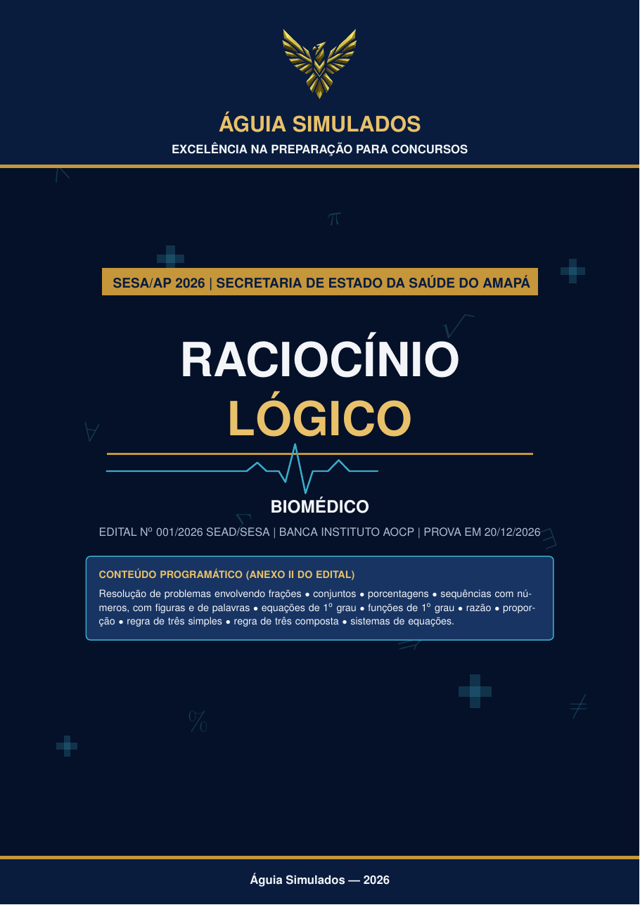 Capa da Apostila de Raciocínio Lógico — Biomédico, SESA AP 2026