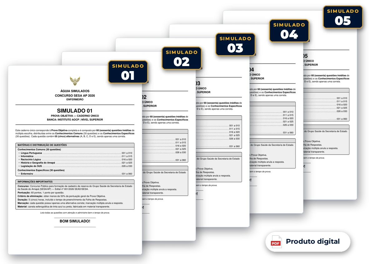 Capas dos Simulados 01 a 05 — Enfermeiro, SESA AP 2026