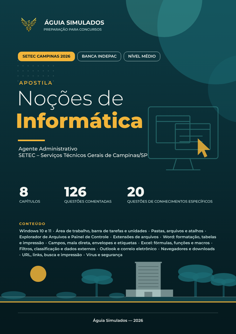 Capa da Apostila de Informática — Agente Administrativo, SETEC Campinas/SP 2026
