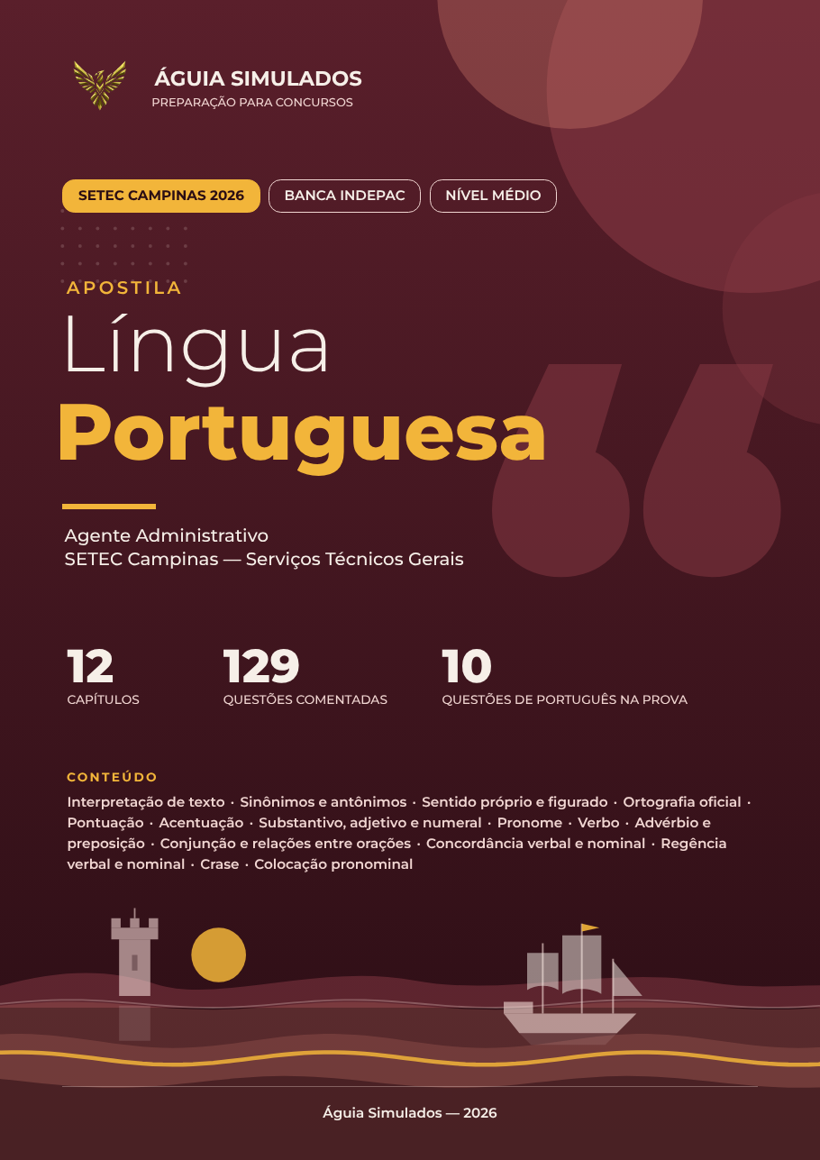 Capa da Apostila de Língua Portuguesa — Agente Administrativo, SETEC Campinas/SP 2026