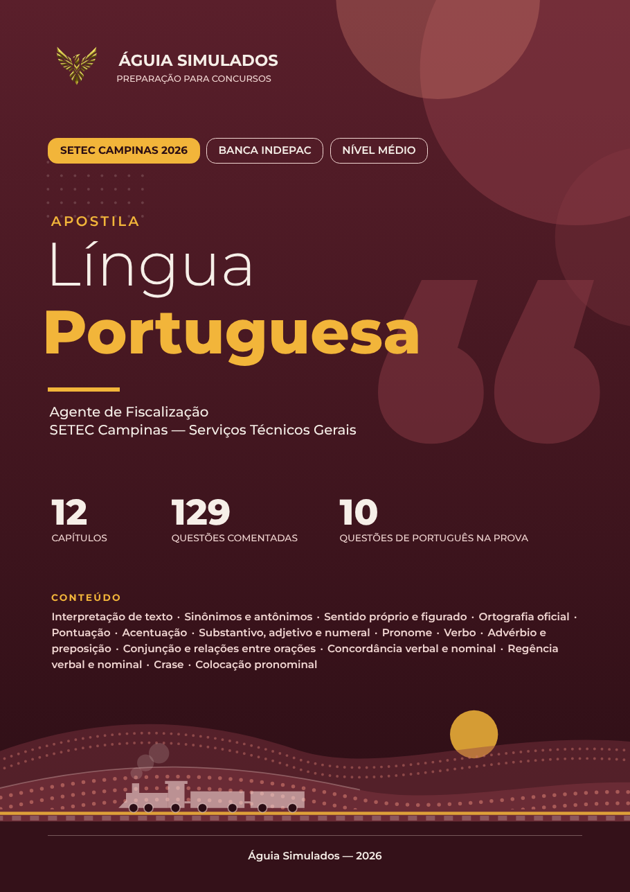 Capa da Apostila de Língua Portuguesa — Agente de Fiscalização, SETEC Campinas/SP 2026