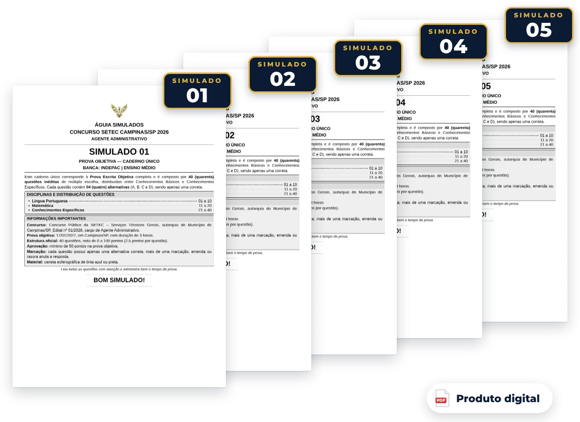 Capas dos simulados do pack — SETEC Campinas/SP 2026