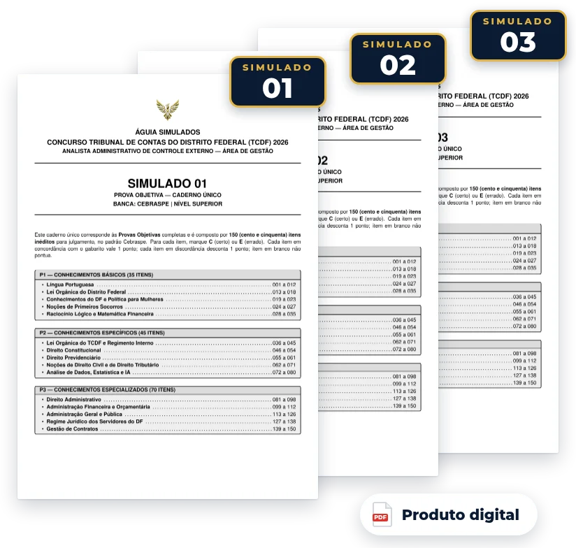 Capas dos simulados do pack — TCDF 2026