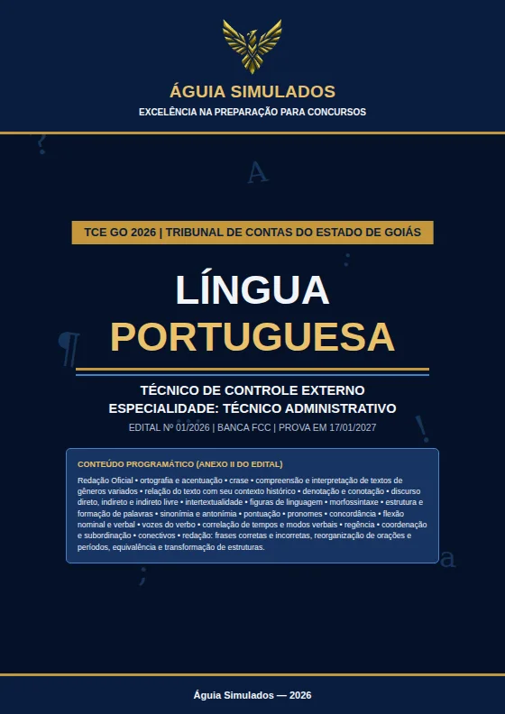 Capa da Apostila de Língua Portuguesa — Técnico de Controle Externo, TCE GO 2026
