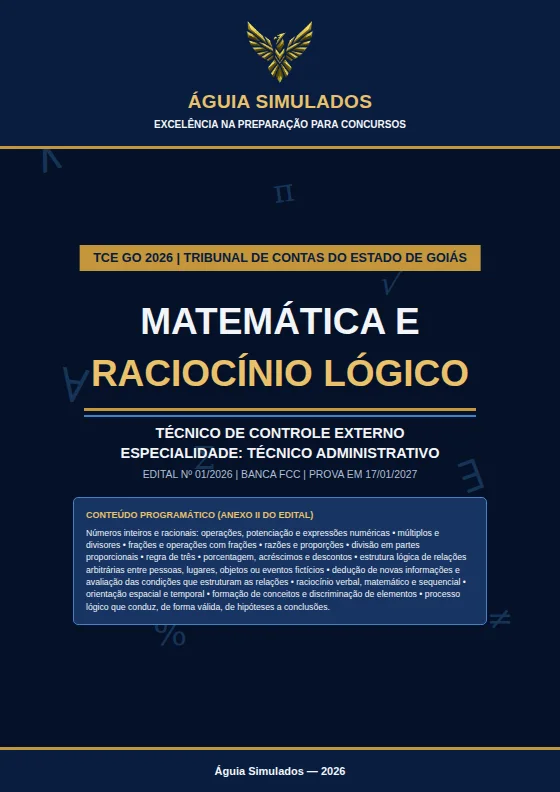 Capa da Apostila de Matemática e Raciocínio Lógico — Técnico de Controle Externo, TCE GO 2026