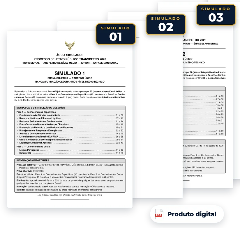 Capas dos simulados do pack — Transpetro 2026 — Ambiental (Nível Médio)