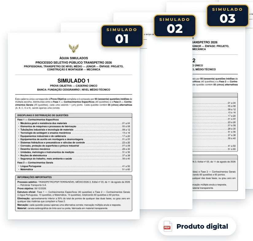 Capas dos simulados do pack — Transpetro 2026 — Projeto, Construção e Montagem – Mecânica